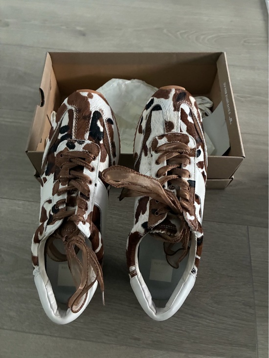 Dolce Vita Shoes - Ladies Brown and White Cow-Print Sneakers - Stylish Everyday Shoes